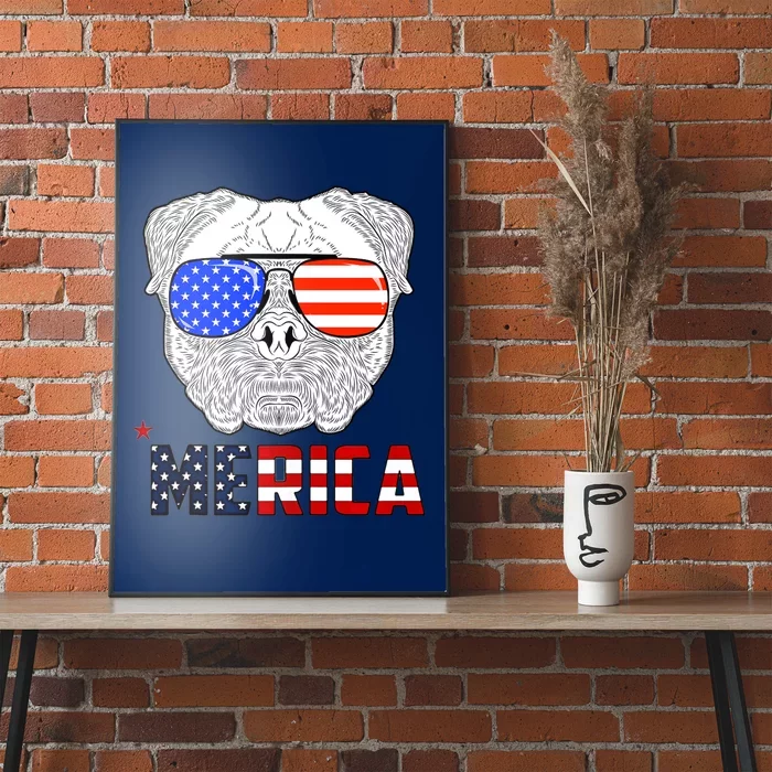 Merica 4th Of July Cool Bulldog Funny Poster