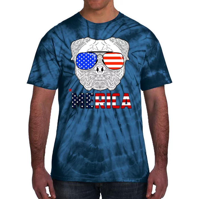 Merica 4th Of July Cool Bulldog Funny Tie-Dye T-Shirt