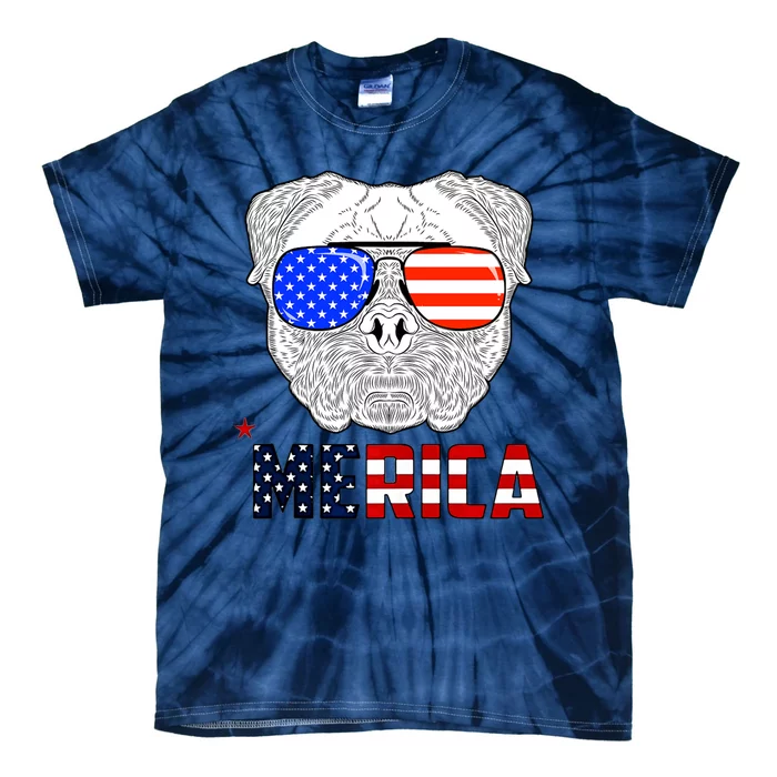 Merica 4th Of July Cool Bulldog Funny Tie-Dye T-Shirt