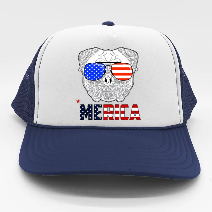 Merica 4th Of July Cool Bulldog Funny Trucker Hat