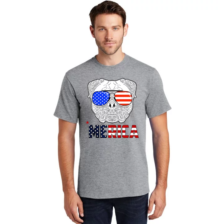 Merica 4th Of July Cool Bulldog Funny Tall T-Shirt