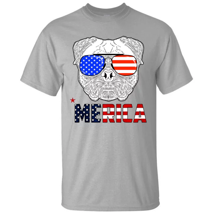 Merica 4th Of July Cool Bulldog Funny Tall T-Shirt