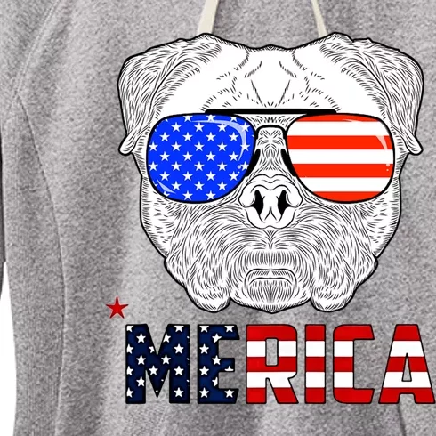 Merica 4th Of July Cool Bulldog Funny Women's Fleece Hoodie