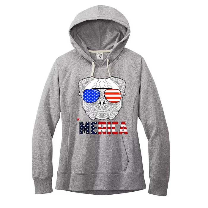 Merica 4th Of July Cool Bulldog Funny Women's Fleece Hoodie