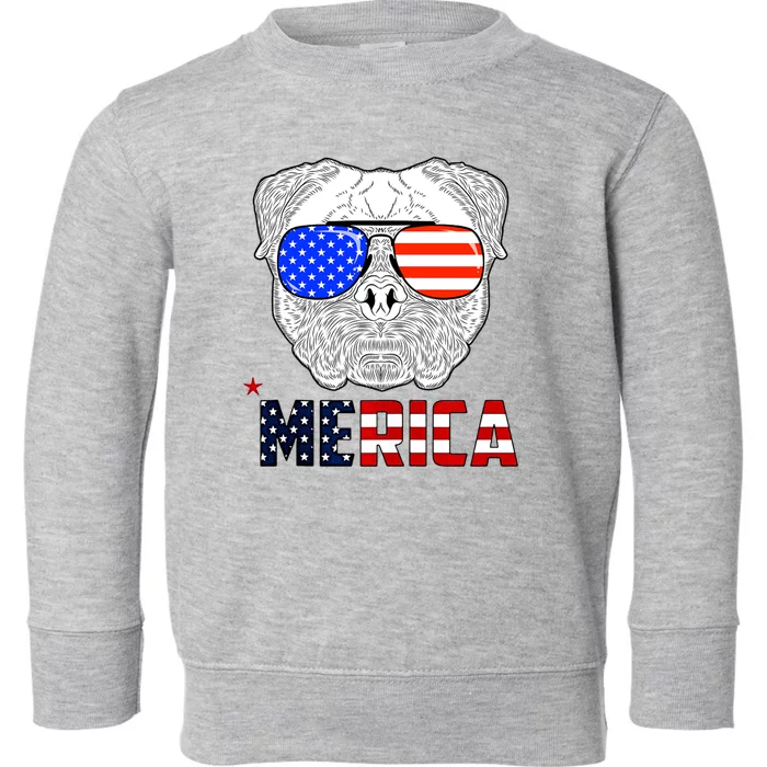 Merica 4th Of July Cool Bulldog Funny Toddler Sweatshirt