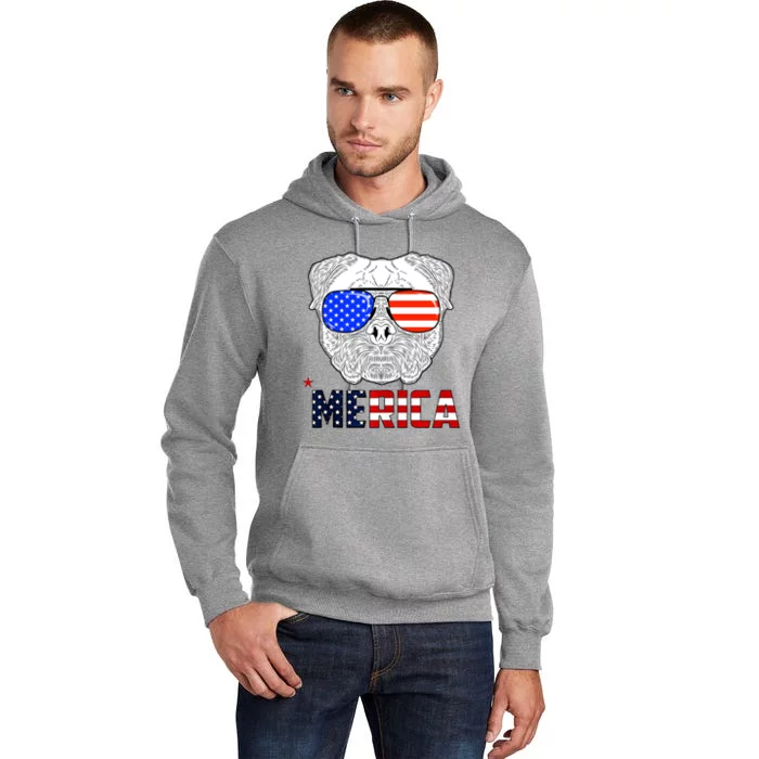 Merica 4th Of July Cool Bulldog Funny Tall Hoodie