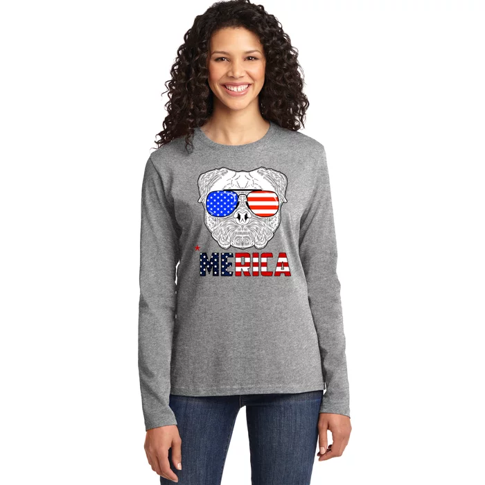 Merica 4th Of July Cool Bulldog Funny Ladies Long Sleeve Shirt