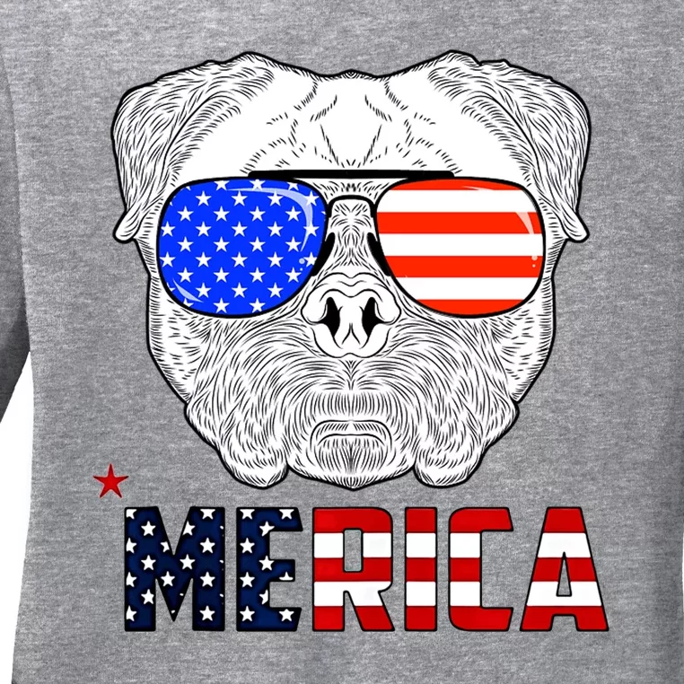 Merica 4th Of July Cool Bulldog Funny Ladies Long Sleeve Shirt