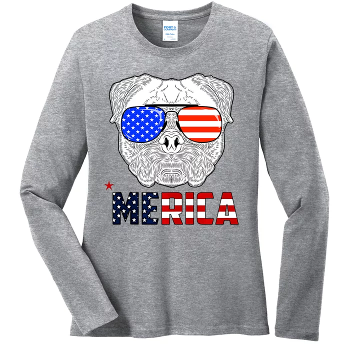 Merica 4th Of July Cool Bulldog Funny Ladies Long Sleeve Shirt