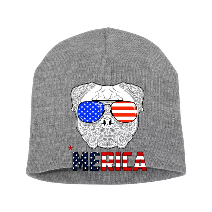 Merica 4th Of July Cool Bulldog Funny Short Acrylic Beanie