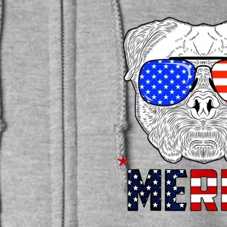 Merica 4th Of July Cool Bulldog Funny Full Zip Hoodie