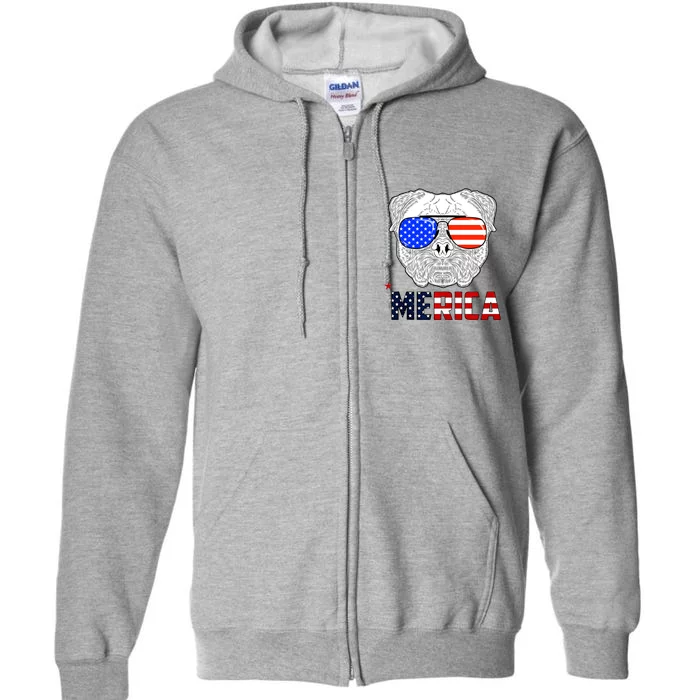 Merica 4th Of July Cool Bulldog Funny Full Zip Hoodie