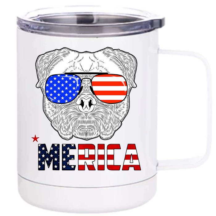 Merica 4th Of July Cool Bulldog Funny Front & Back 12oz Stainless Steel Tumbler Cup