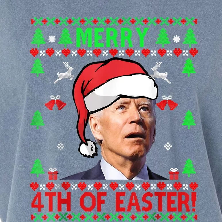 Merry 4th Of Easter Funny Joe Biden Christmas Ugly Sweater Garment-Dyed Women's Muscle Tee