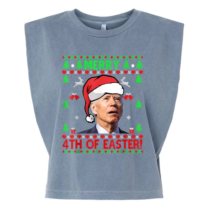 Merry 4th Of Easter Funny Joe Biden Christmas Ugly Sweater Garment-Dyed Women's Muscle Tee