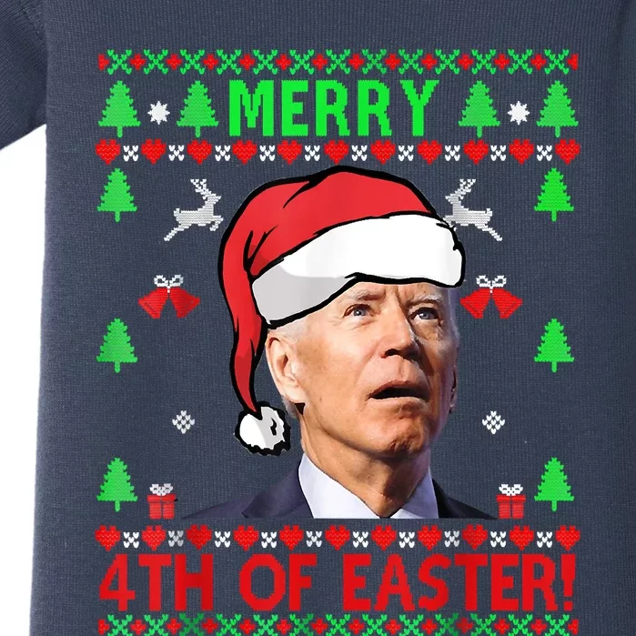 Merry 4th Of Easter Funny Joe Biden Christmas Ugly Sweater Baby Bodysuit