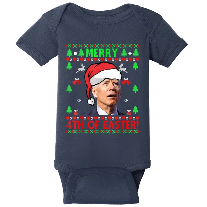 Merry 4th Of Easter Funny Joe Biden Christmas Ugly Sweater Baby Bodysuit