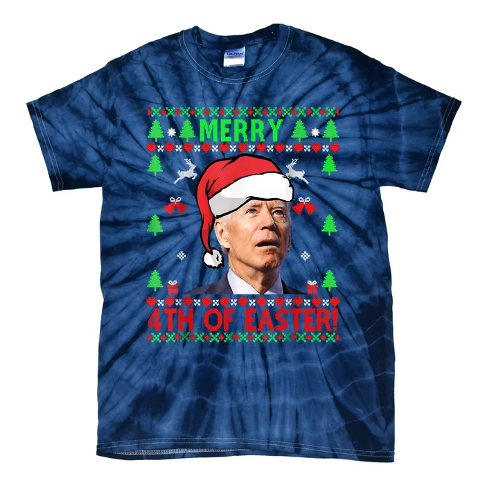 Merry 4th Of Easter Funny Joe Biden Christmas Ugly Sweater Tie-Dye T-Shirt