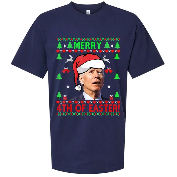 Merry 4th Of Easter Funny Joe Biden Christmas Ugly Sweater Sueded Cloud Jersey T-Shirt