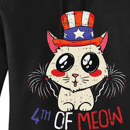 Meow 4th Of July Cute Cat American Patriotic Kitten Kitty Women's Pullover Hoodie