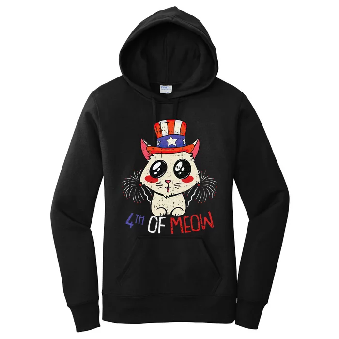 Meow 4th Of July Cute Cat American Patriotic Kitten Kitty Women's Pullover Hoodie