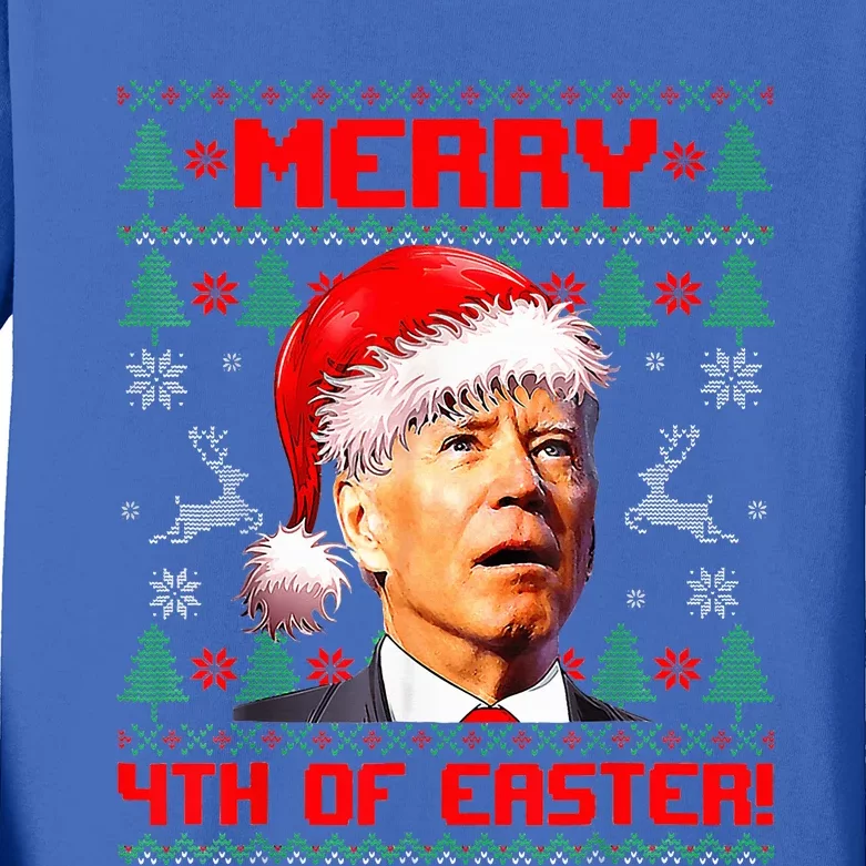 Merry 4th Of Easter Funny Joe Biden Christmas Ugly Sweater Kids Long Sleeve Shirt