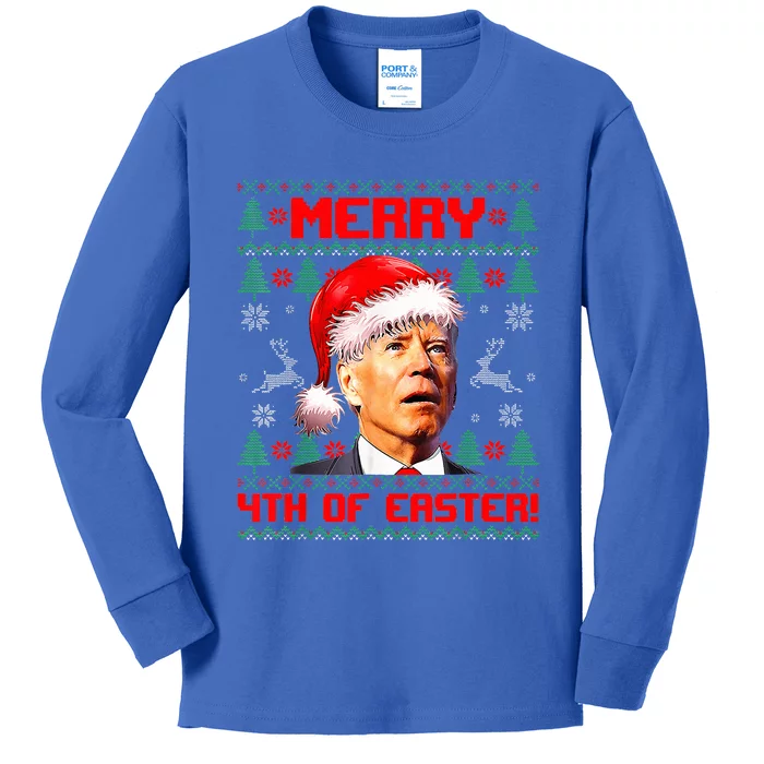 Merry 4th Of Easter Funny Joe Biden Christmas Ugly Sweater Kids Long Sleeve Shirt