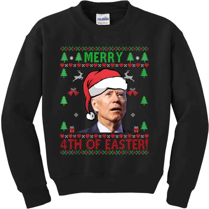 Merry 4th Of Easter Funny FJB Joe Biden Political Ugly Christmas Kids Sweatshirt