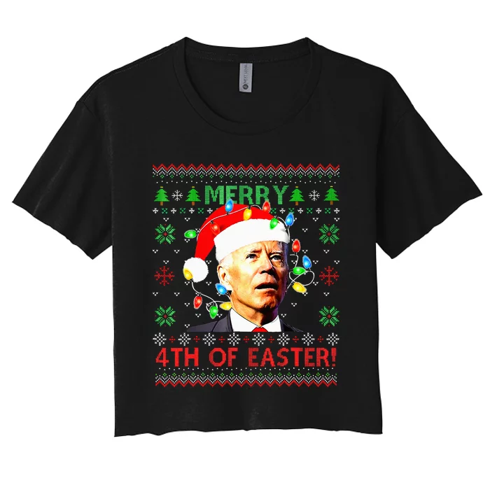 Merry 4th Of Easter Santa Joe Biden Ugly Christmas Sweater Women's Crop Top Tee