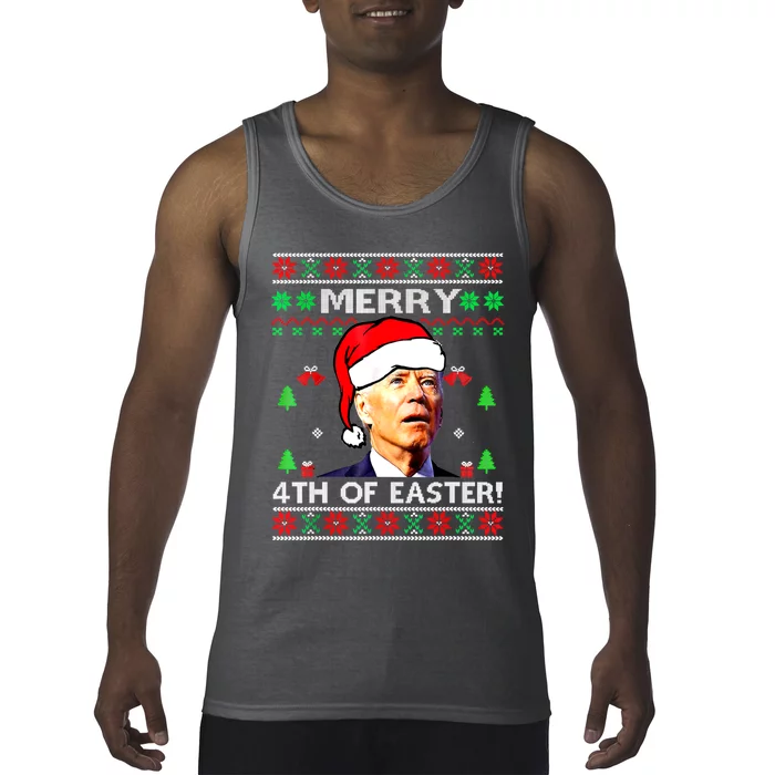 Merry 4th Of Easter Funny Joe Biden Christmas Ugly Sweater Tank Top