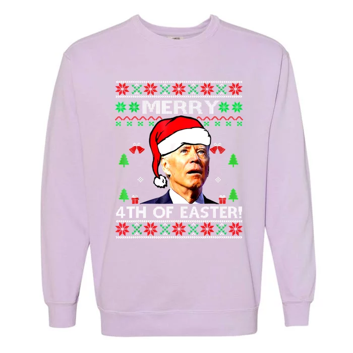 Merry 4th Of Easter Funny Joe Biden Christmas Ugly Sweater Garment-Dyed Sweatshirt