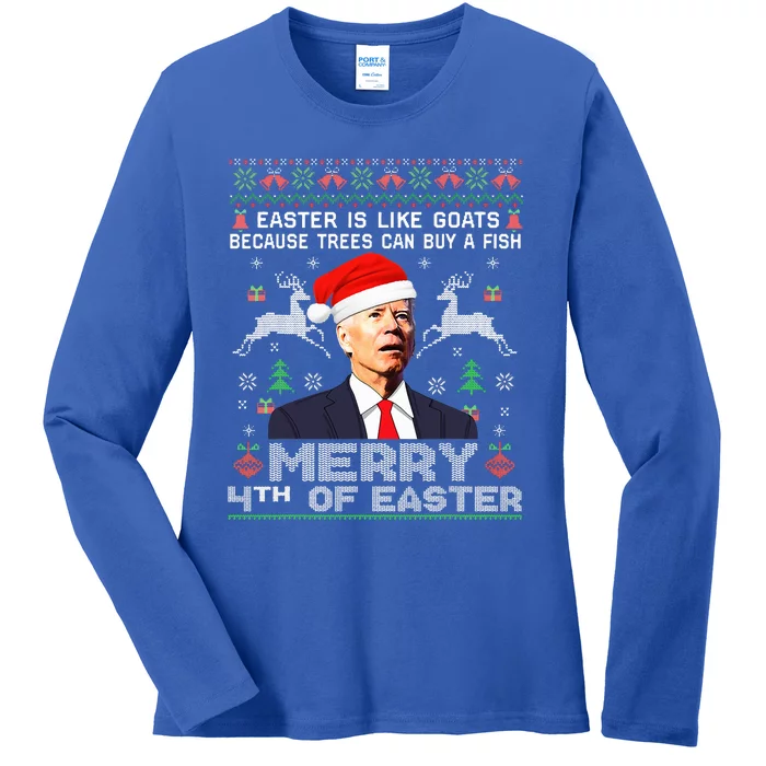 Merry 4th Of Easter Funny Biden Ugly Christmas Sweater Ladies Long Sleeve Shirt