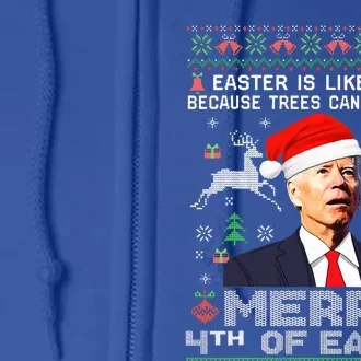 Merry 4th Of Easter Funny Biden Ugly Christmas Sweater Full Zip Hoodie