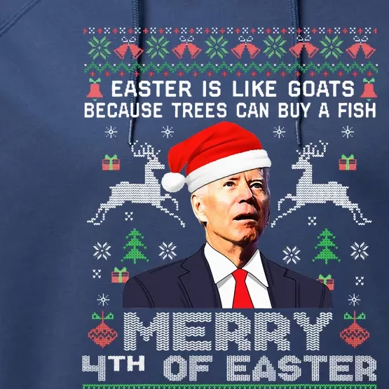 Merry 4th Of Easter Funny Biden Ugly Christmas Sweater Performance Fleece Hoodie