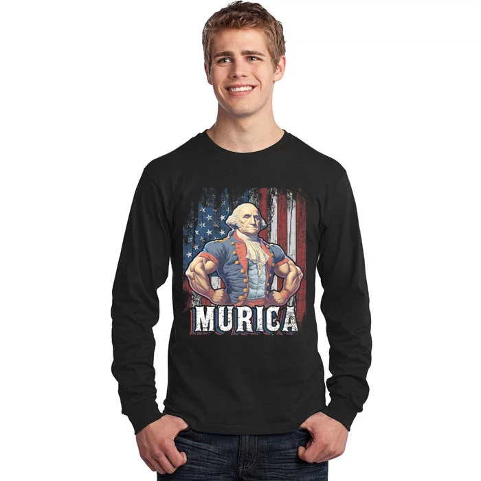 Murica 4th Of July Patriotic Funny George Washington July 4th Tall Long Sleeve T-Shirt