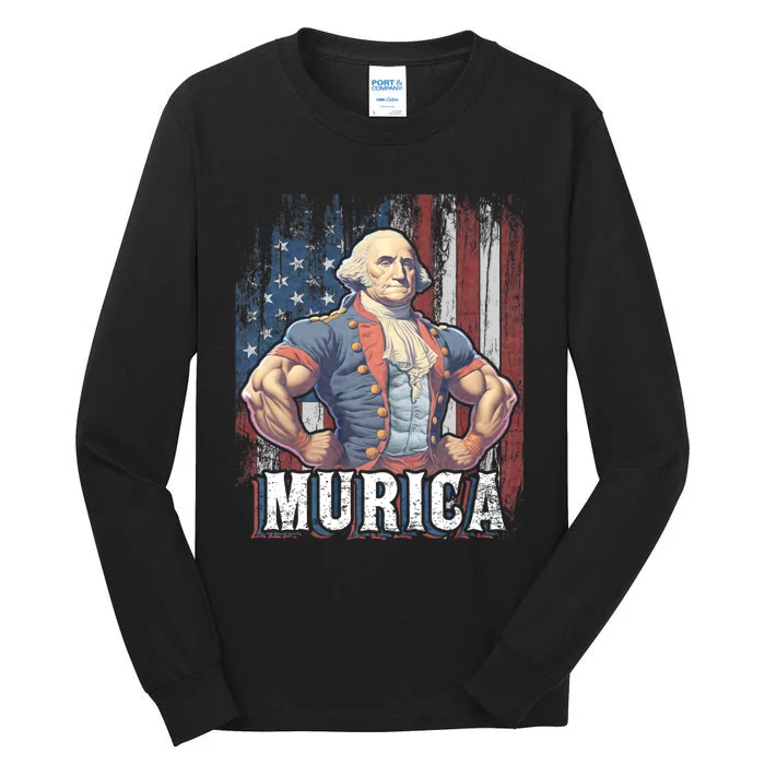 Murica 4th Of July Patriotic Funny George Washington July 4th Tall Long Sleeve T-Shirt