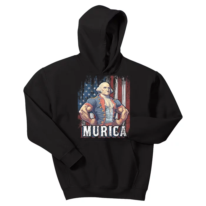 Murica 4th Of July Patriotic Funny George Washington July 4th Kids Hoodie