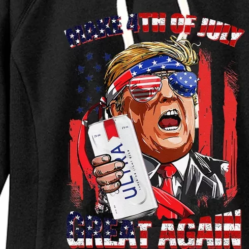 Make 4th Of July Great Again Funny Trump Drinking Beer Women's Fleece Hoodie