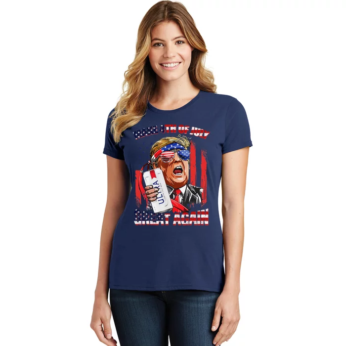 Make 4th Of July Great Again Funny Trump Drinking Beer Women's T-Shirt