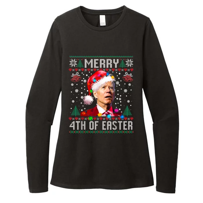 Merry 4th Of Easter Funny Joe Biden Christmas Ugly Sweater Womens CVC Long Sleeve Shirt