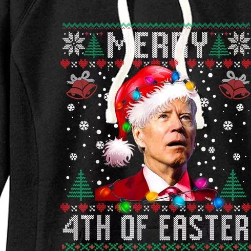 Merry 4th Of Easter Funny Joe Biden Christmas Ugly Sweater Women's Fleece Hoodie