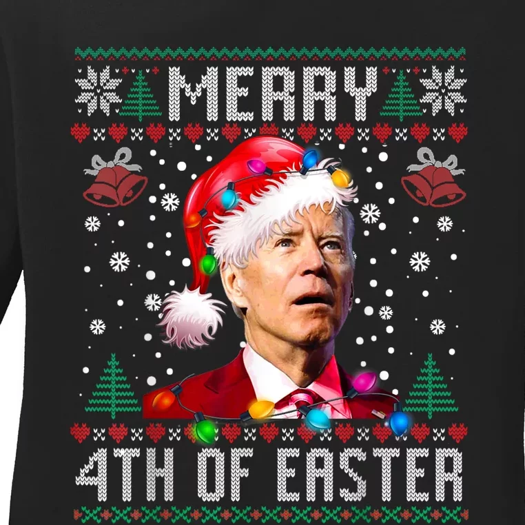 Merry 4th Of Easter Funny Joe Biden Christmas Ugly Sweater Ladies Long Sleeve Shirt