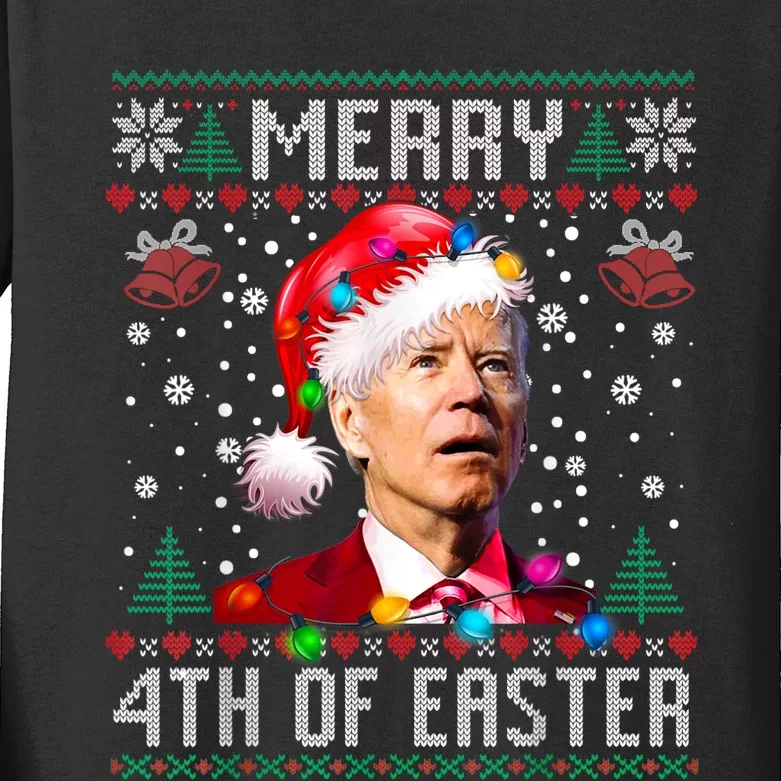 Merry 4th Of Easter Funny Joe Biden Christmas Ugly Sweater Kids Long Sleeve Shirt