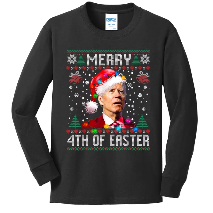 Merry 4th Of Easter Funny Joe Biden Christmas Ugly Sweater Kids Long Sleeve Shirt