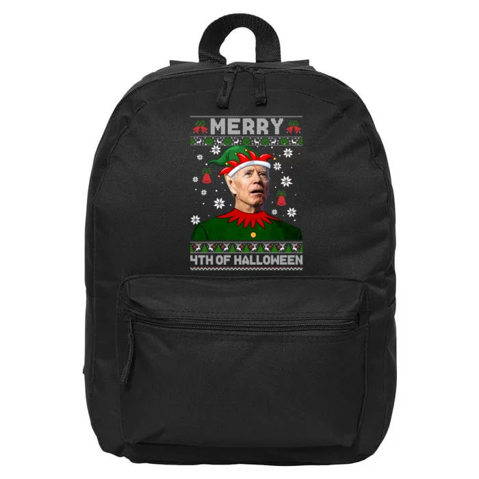 Merry 4th Of Halloween Funny Joe Biden Christmas Ugly Sweater 16 in Basic Backpack