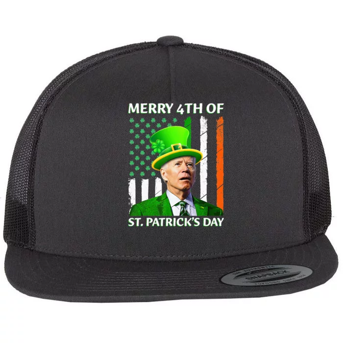 Merry 4th Of St Patrick's Day Funny Leprechaun Joe Biden Flat Bill Trucker Hat