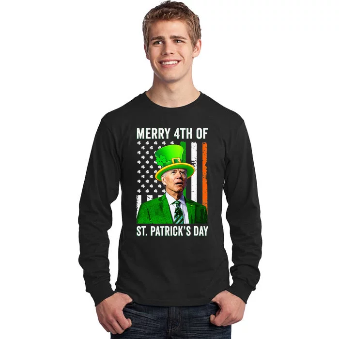 Merry 4th Of St Patrick's Day Joe Biden Leprechaun Hat Tall Long Sleeve T-Shirt