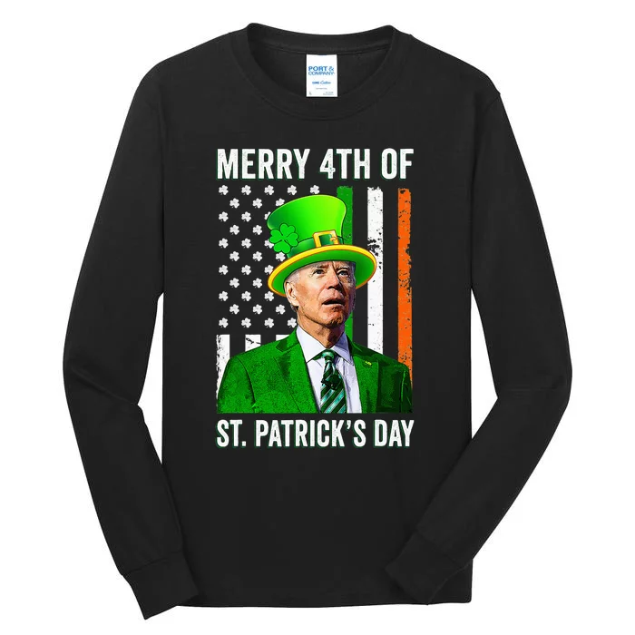 Merry 4th Of St Patrick's Day Joe Biden Leprechaun Hat Tall Long Sleeve T-Shirt