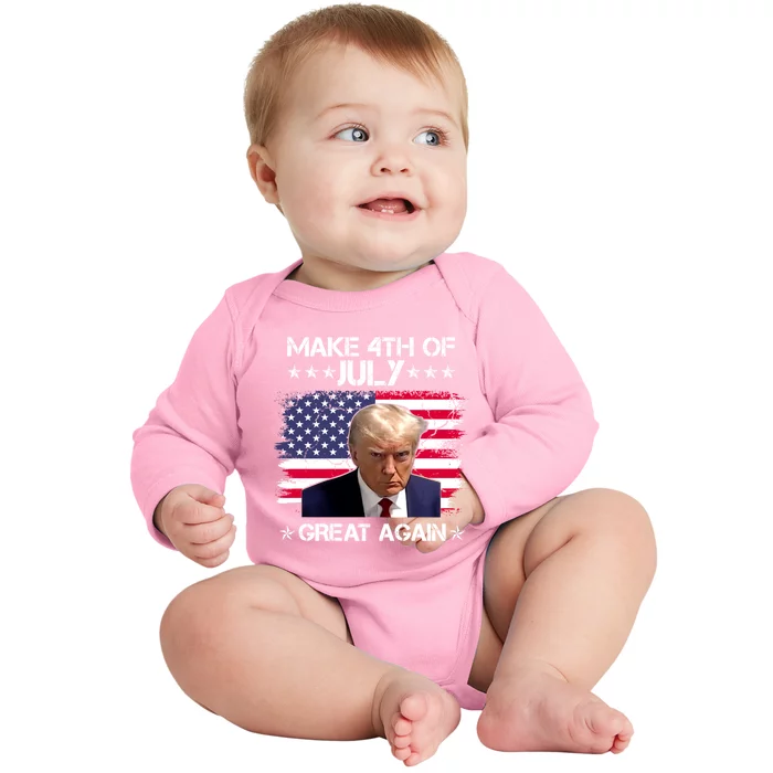 Make 4th Of July Great Again Trump Mugshot Save America 2024 Gift Baby Long Sleeve Bodysuit