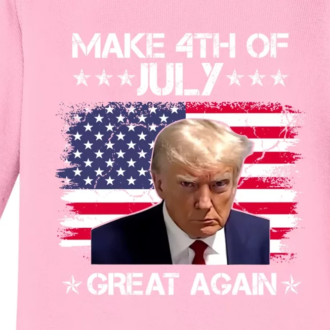 Make 4th Of July Great Again Trump Mugshot Save America 2024 Gift Baby Long Sleeve Bodysuit